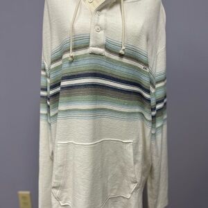 American Eagle Outfitters Men's White and Blue Striped Hoodie
